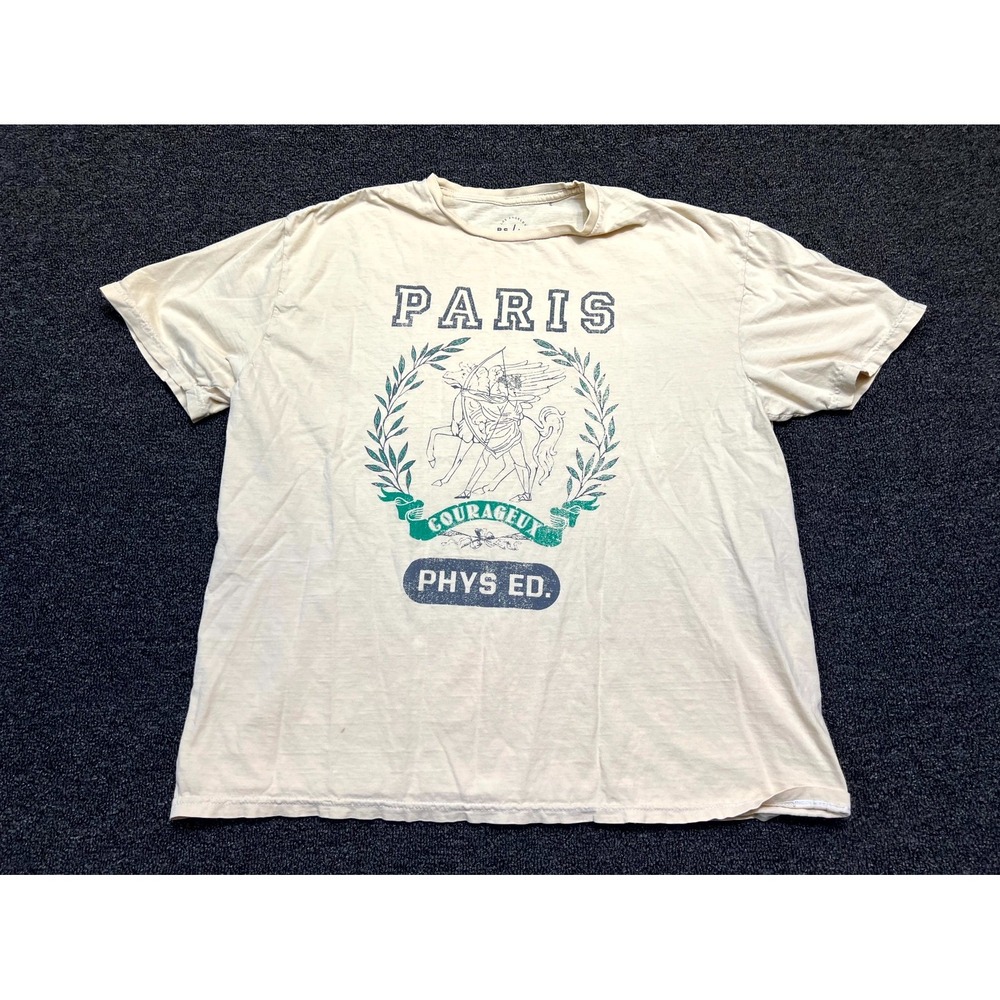 PS/LA T Shirt Womens OS Beige Paris Graphic Print Cotton Short Sleeve Crew Neck